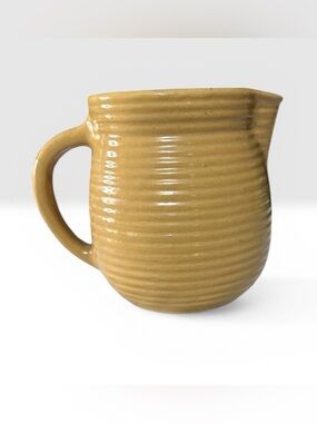 Monmouth Western Ribbed Pottery Milk Creamer Pitcher 5x4.5 Vtg Mustard Color